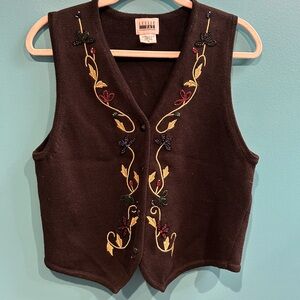 Vintage Beaded and Embroidered Black Vest with Colorful Accents
